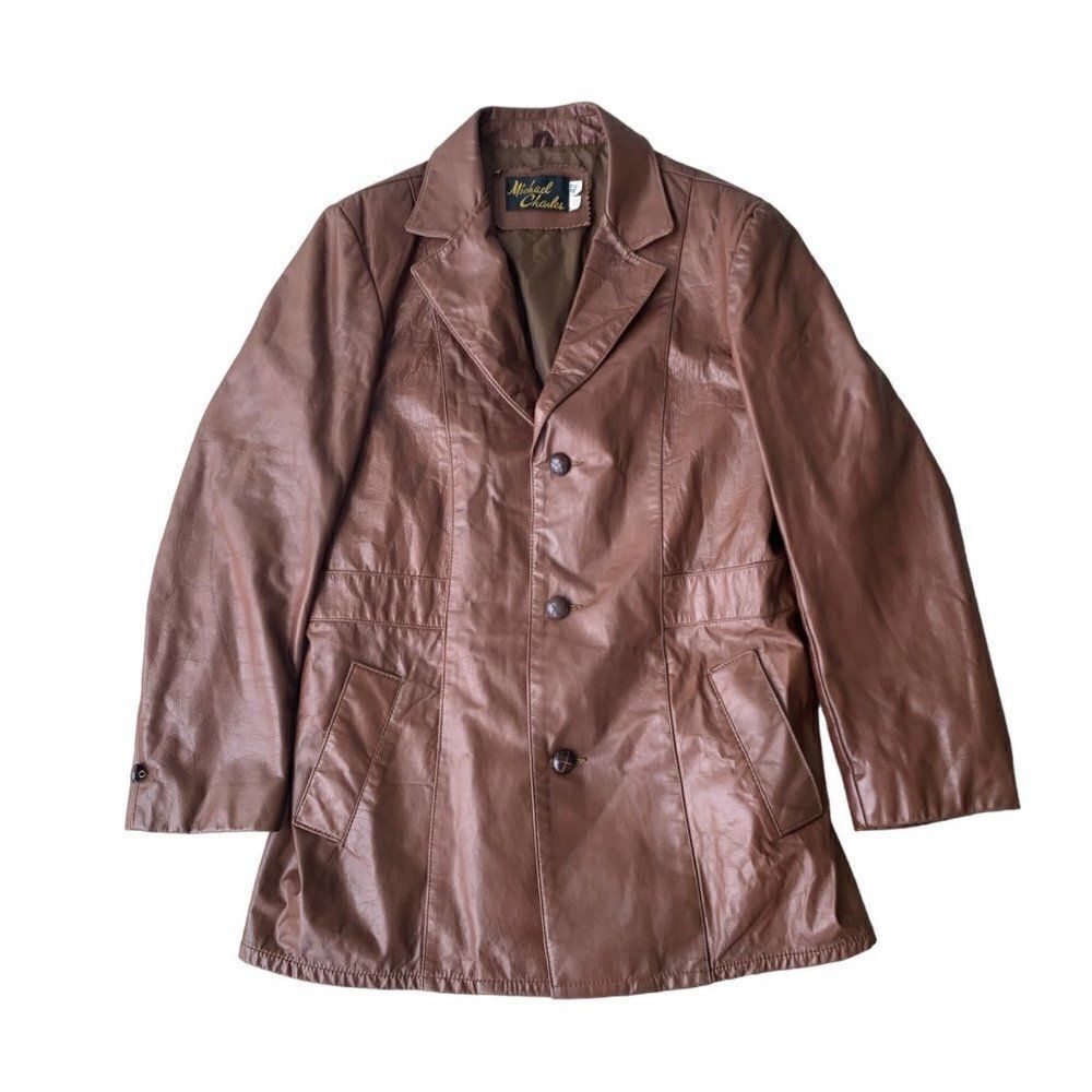 Michael Charles‎ Vintage 70's Brown Leather Blazer Jacket Made in USA Men's 42